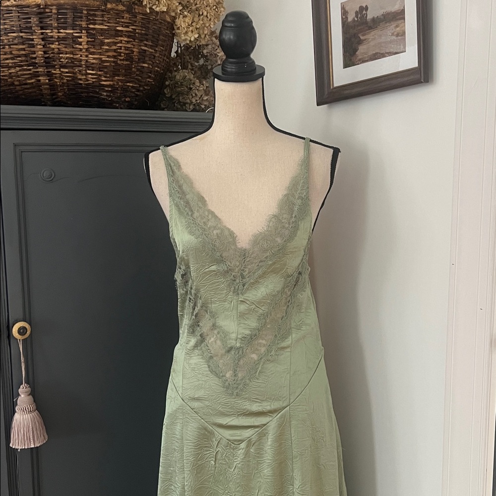 NWT Free People Maybe Forever Slip Dress soft moss - Picture 5 of 8